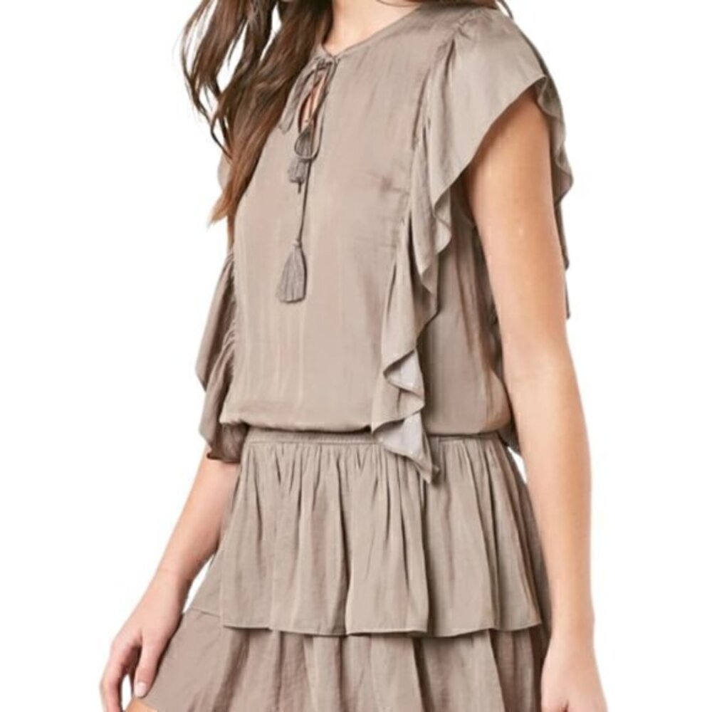 [Mustard Seed] Coffee Stain Ruffle Midi Dress - SizeM